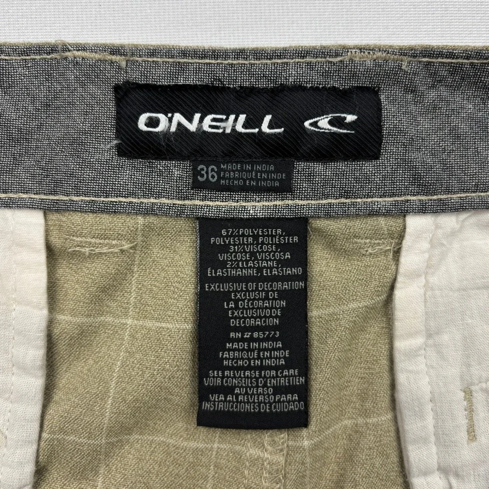 ONeill Hybrid Shorts Mens 36 Khaki Windowpane Grid Check Walk Board Shorts Swim
